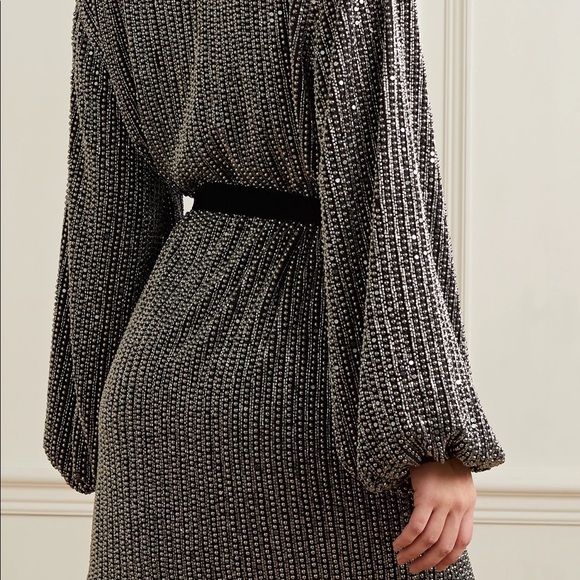 RETROFETE Gabrielle Velvet-trimmed Beaded Chiffon Mini Wrap Dress in Silver - Picture 9 of 9